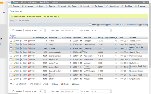 Entities in database 22