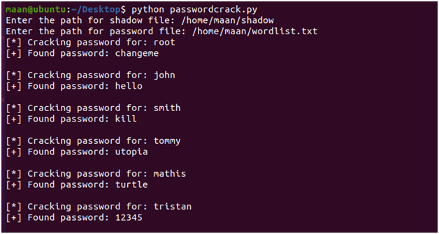 Password Cracker in ethical hacking assignment 