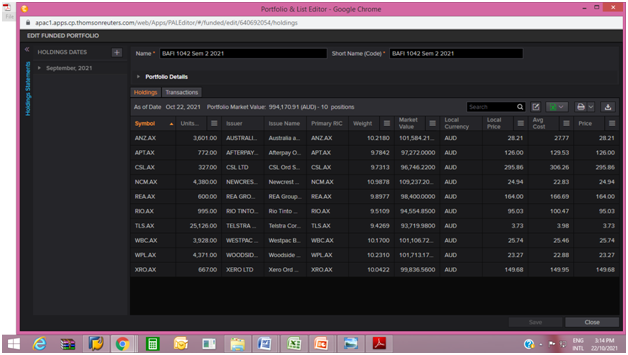 Selection of companies in portfolio management assignment