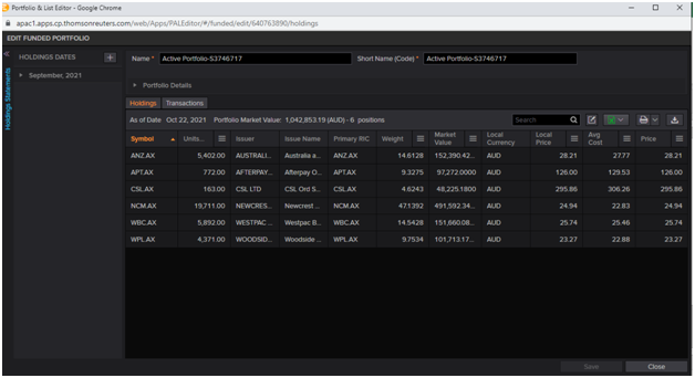 Selection of companies in portfolio management assignment