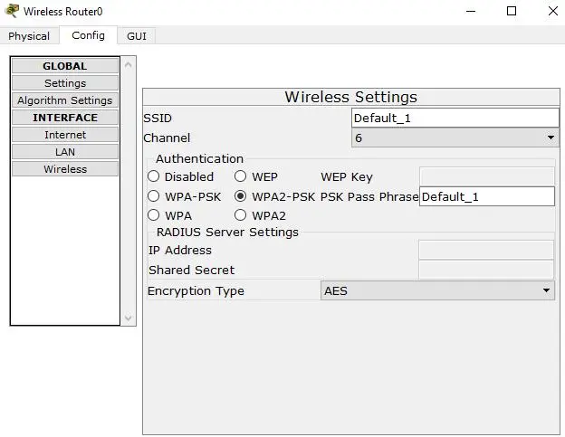Settings for Wireless Access Point in network design assignment