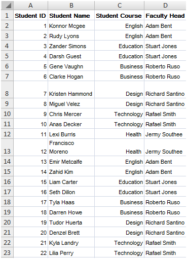 Version 1 Spreadsheet Created by the student