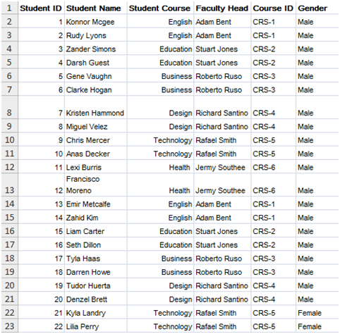 Version 1 Spreadsheet Created by the student