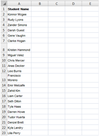 Version 1 Spreadsheet Created by the student