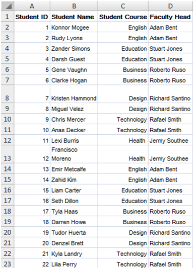 Version 1 Spreadsheet Created by the student