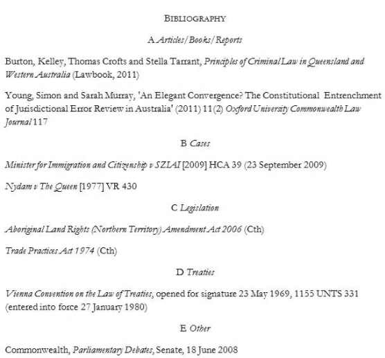 bibliography entries in AGLC referencing