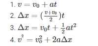 four elementary kinematic equations