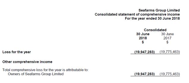 income statement of Seafarms Group Limited 