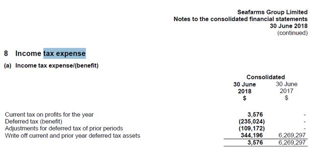 income tax statement of Seafarms Group Limited 