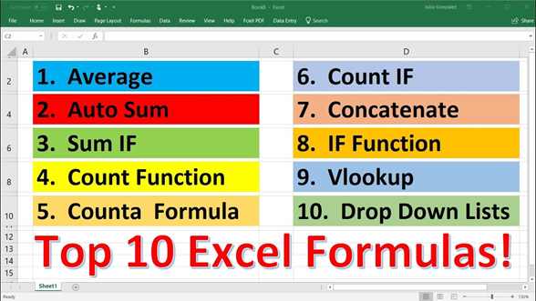 microsoft excel formulas in mathematics homework